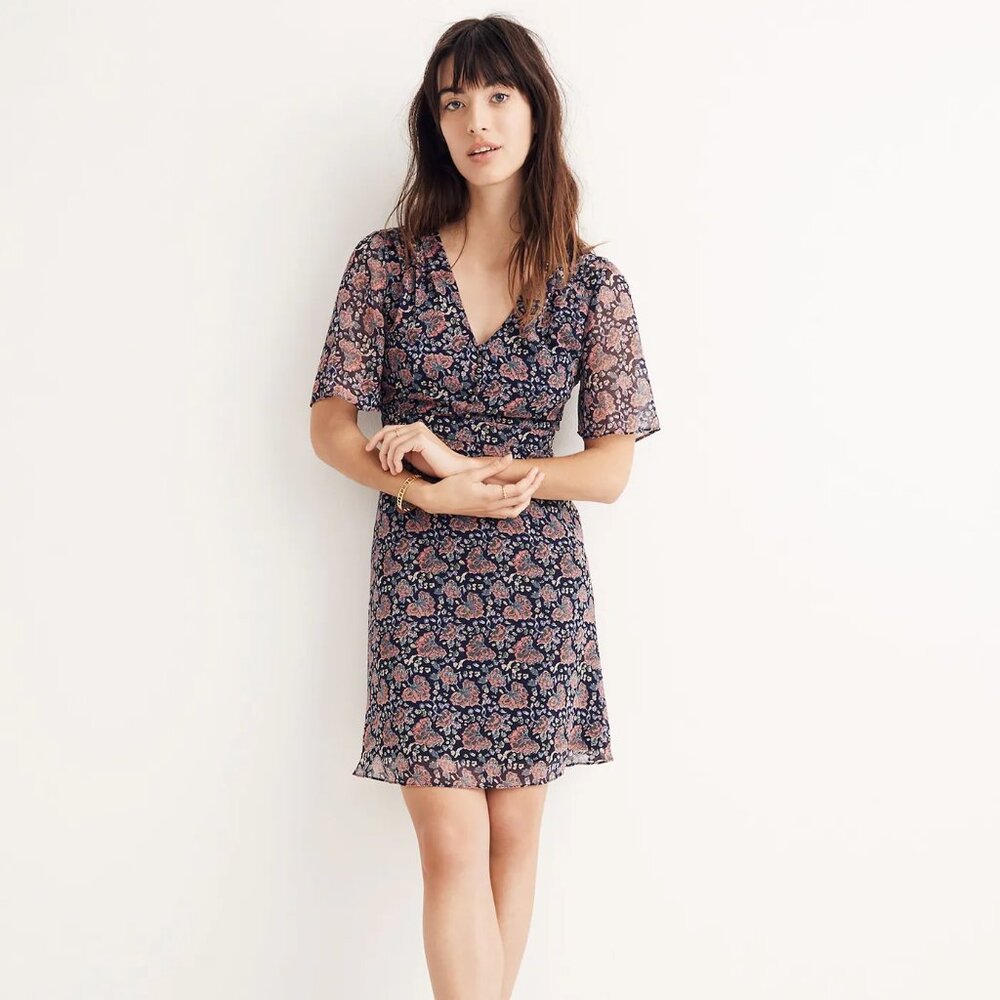 Madewell Orchard Flutter-Sleeve Dress in Fan Floral Mix 4